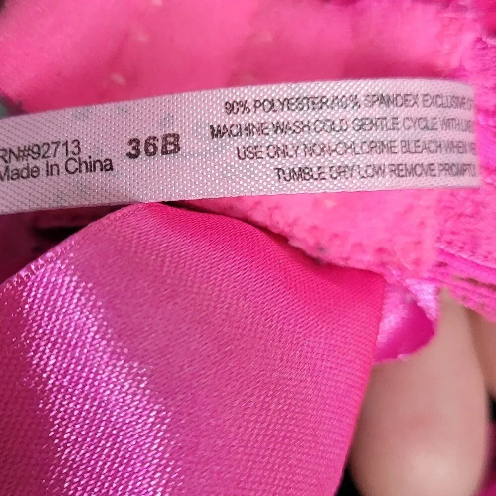 Native Intimates pink black semi sheer lace ruffle bimbocore scene queen bra 36b